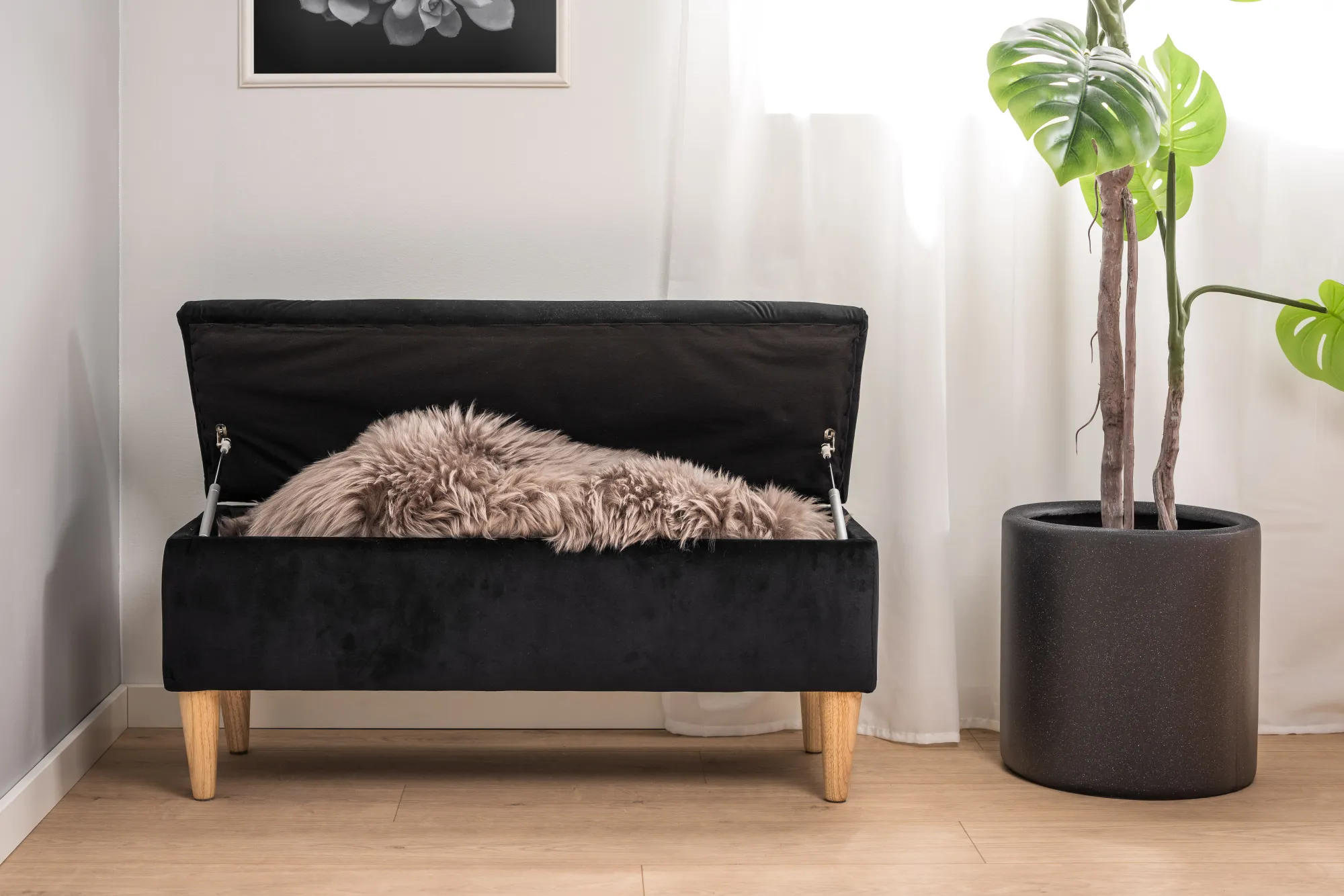 Homeville Lens med opbevaring velour sort/natur