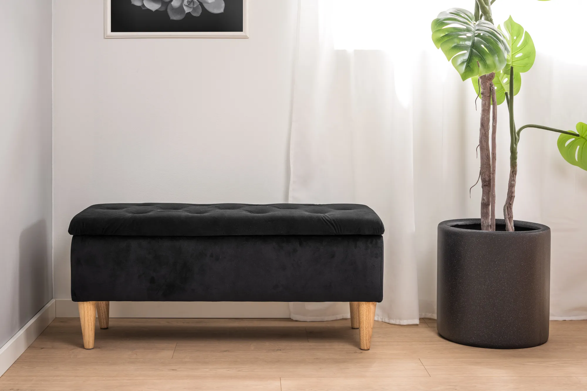 Homeville Lens med opbevaring velour sort/natur