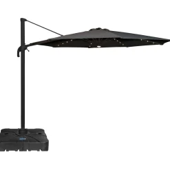 Moreland Roma parasol 360-rotation LED mørkegrå 3m med Parasolfod 100L